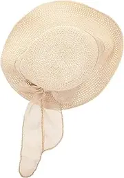 [SAFIGLE] Elegant Bowknot Straw Sun Hat Wide Brim Casual Summer Hat Beach Lady's Sun Protection Cap Beige