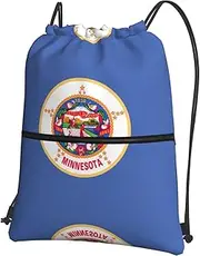 EdWal Minnesota State Flag Print Drawstring Backpack Gym Bags Sports Bags With Zipper Pocket For Travel Beach, Black, One Size