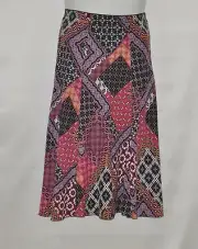 Bob Mackie Patchwork Print Pull-On Woven Midi Skirt Size S Plum Multi