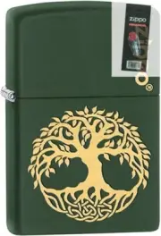 Zippo 99722 Tree of Life in laser Green Matte Lighter + FLINT PACK