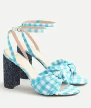 J.Crew Collection Gingham Knotted Stella Sandals w/Glitter Heel Sz 8 NIB