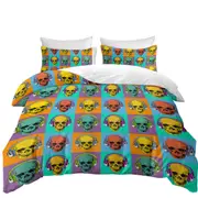 Cool Multi Colored Panel of Hipster Skulls Quilt Cover