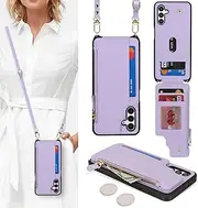 [Cavor] for Samsung Galaxy A15 5G Case Wallet, Galaxy A15 5G Wallet Case for Women,for Samsung Galaxy A15 5g Crossbody Phone Case with Strap,Leather Zipper Pocket Card Holder Casee-Purple