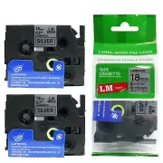 2/Pack 18mm Black on Reflective Silver P-touch Model PT1900, PT-1900 Label Maker