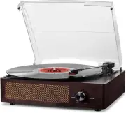 Bluetooth Vinyl Record Player Turntable Stereo Speakers Vintage Phonograph Brown