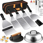 20PCS Stainless Steel Griddle Spatulas Accessories Kit, Professional BBQ Griddle Tool Kit for Outdoor, Indoor, BBQ and Camping