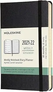Moleskine 2021-22 18 Month Hard Cover Weekly Notebook Pocket Diary, Black