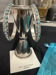 New Zuni Sterling Silver Snake Eye Turquoise Cluster Post Hoop Earrings Unsigned