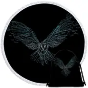 Artistic Flying Owl Drawing Round Beach Towel