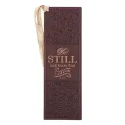 Brown Faux Leather Bible Verse Bookmark w/Ribbon: Be Still & Know - Psalm 46:10