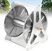 50M Stainless Steel Garden Hose Holder Kit, 2-in-1 Manual Water Hose Reel Kit， 360° Rotatable Handle/Quck Installation Accessories, Portable Watering Hose Reel for Wall Mounted Freestanding