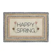 New Primitive Country HAPPY SPRING TULIPS BRAIDED RUG Jute Floor Mat 20" x 30"