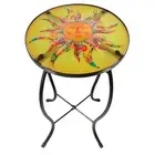 Patio Side Table Outdoor Metal Accent Table Round Glass Balcony Plant End