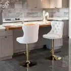 2x Height Adjustable Swivel Bar Stool Velvet Studs Barstool with Footrest and Go