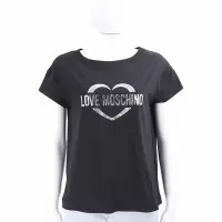 在飛比找Yahoo奇摩購物中心優惠-LOVE MOSCHINO 燙銀愛心字母彈性棉黑色短袖TEE