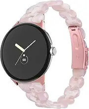 [TenCloud] Resin Watch Band Intended for Google Pixel Watch Women Men Metal Clasp Strap Lightweight Bracelet for Google Pixel Watch (Pink Flower)