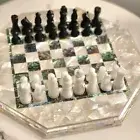 15" White Marble Chess Board Table Top MOP Abalone Shell Inlay Stone Furniture