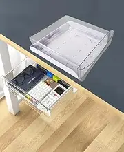 RINGSUN Under Desk Drawer, Large Under Desk Organiser Pull Out Drawers, Hidden Sliding Drawer for Home Office Kitchen Cabinets Stationary, Transparent (Large)