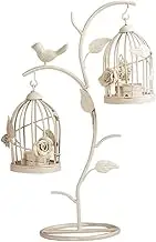 Decorative Birdcage Candle Holder, Retro Creative Iron Candlestick Holder, Wedding Candle Holder Base Lantern Stand, Home Decoration Table Core Mantel (Distressed Ivory 04, L)