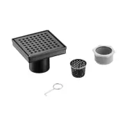 Square Shower Drain Matte Black 4 Inch Shower Floor Drains Kit Drenaje para S...