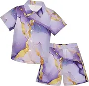 [Caihoyu] Little & Big Boy's Hawaiian Button Down Shirts and Shorts 2Piece Set Toddler Boy Clothes Infant Little Boy Gift