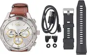 FLEXMAN Smart Watch with Earbuds, 1.52 Inch HD Screen 2 in 1 Bluetooth Smartwatch, Fitness Tracker Music Playback Bluetooth Call Smartwatch and Earphones for Man Women (Silver Brown)