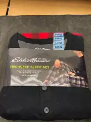 Eddie Bauer 2 Pc Pajama PJ Sleep Lounge Set Men large Red & Black Buffalo Plaid