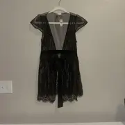 Victorias Secret Lingerie Black Lace Front Tie Robe Sheer NWT Size Medium
