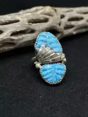 Handmade Native American Zuni Kingman turquoise sterling silver ring size 6