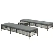Sunloungers 2 pcs with Table Poly Rattan Grey vidaXL