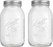 1000ML Mason Jars With Lids,2-Pack Jars, Glass Jar with Lid and Band, Airtight Canning Overnight Oats Salad Sourdough Starter