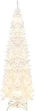Costway 2.1M Pre-Lit White Christmas Tree, 8 Lighting Modes, Slim Pencil Artificial Xmas Tree W/ 800 Tips, 300 Warm White Lights, Hinged Structure, Metal Stand, Holiday Decor for Office, Party, Home