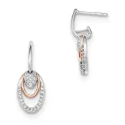 14k Yellow Gold Two -Tone Real Diamond Oval Shape Post Dangle Earring