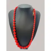 Vintage Genuine Lucite Red Beaded Necklace Made In Hong Kong 24 Inch Length