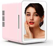 [hxoity] 6L Mini Fridge Makeup Mirror Refrigerator Cooler & Warmer Beauty Fridge Electric Reefer for Skincare & Cosmetics AC+DC Power Compatibility for Cars, Homes, Offices, and Dorms(Pink,Mirror+LED)
