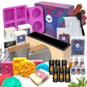 DIY Soap Making Kit with Melt & Pour Base, Cutting Box, Molds, Fragrances, Fl...