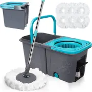 Spin Mop and Bucket with Wringer Set, Stackable Microfiber Mop Bucket Floor