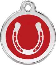 Red Dingo Horse Shoe Red Tag - Lifetime Guarantee - Cat, Dog, Pet ID Tag Engrave