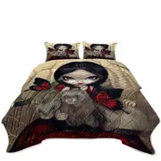 Beautiful Maiden with Red Butterfly Ferrets Coverlet