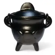 Black Cast Iron Cauldron Small Triple Moon with Lid 7.5cm