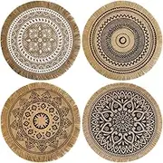 Boho Decor 4PCS Round Table Mats - Mix-Color#1-4PCS - 15x15 inches - Set of 4 Dining Placemats - Bohemian Style - Jute & Cloth - Hand Wash Only