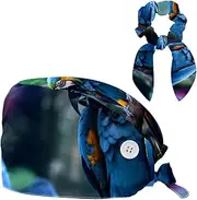 [YTYVAGT] Scrub Caps Women,Scrub Hats Suitable for Women,Blue Parrot Bird Tropical