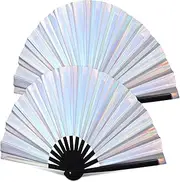 Homoyoyo 2pcs Portable Folding Hand Fan Large Bamboo Handheld Fan for Festivals Parties Outdoor Events Lightweight Sturdy Rave Accessory for Summer Performance Use