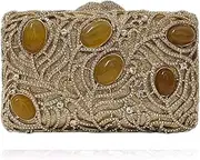[HUANG ZHUANG] Agate Stones Evening Bag Women Luxury Crystal Clutch Glitter Rhinestone Purses for Party Wedding