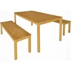 3pc Timber Outdoor Dining Table & Bench Seat Setting Hardwood Eucalyptus Natural