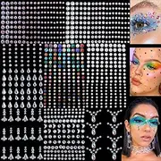 8 Sheets Face Gems Jewels for Makeup 20 Colors Rhinestones Hair Pearls Eye Gems Stick On, Body Jewels Nail Art Festival Party Rave Accessories for Women