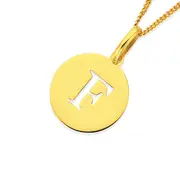9ct Gold Initial 'f' Serif Style Round Disc Pendant