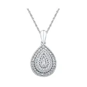 14k White Gold Round Diamond Concentric Teardrop Pendant 1/10 Cttw