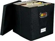 Record Holder Box - Vinyl Record Storage Organizer with Lid and Handle | Large Capacity Record Crate for 12-Inch LPs, Durable Record Keeper for Moving, Workplace, Home, Closet Shelf Organization