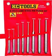 KC-Tools A7200 Long Series Pin Punch Set, 8 Piece, Metric, Hand Powered